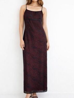 Vintage Y2K Candy Rocket Black Red Shimmer Maxi Slip Dress Whimsigoth Twilight